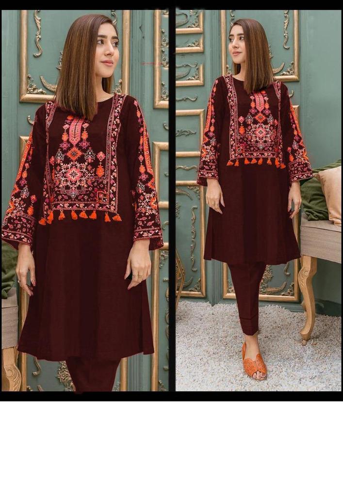 Women’s Stitched Linen Embroidered 2-Piece Suit – Shirt & Trouser
