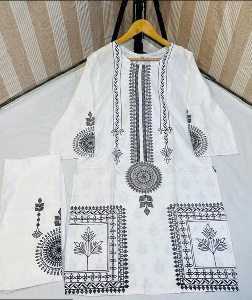 2 Pcs Women's Stitched Linen Block Printed Suit