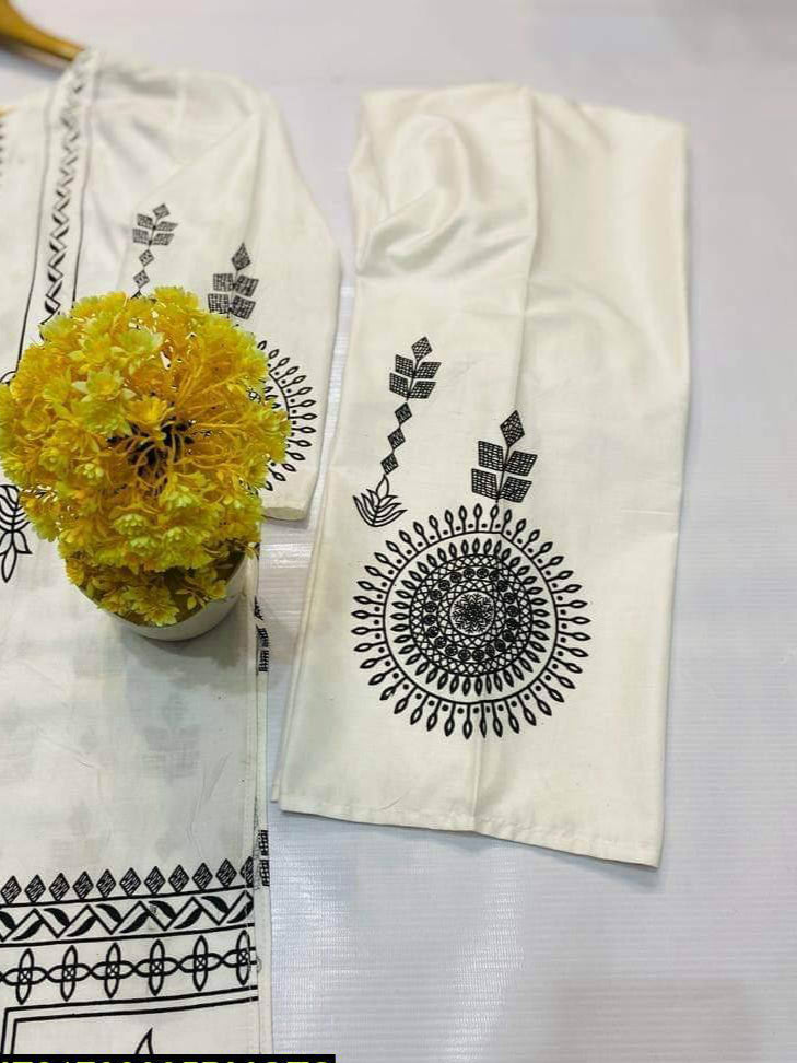 2 Pcs Women's Stitched Linen Block Printed Suit