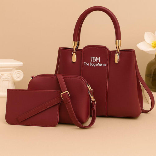 3 Pcs Girl’s Rexine Hand Bag Set – Stylish & Versatile Top Handle Bags in Multiple Colors