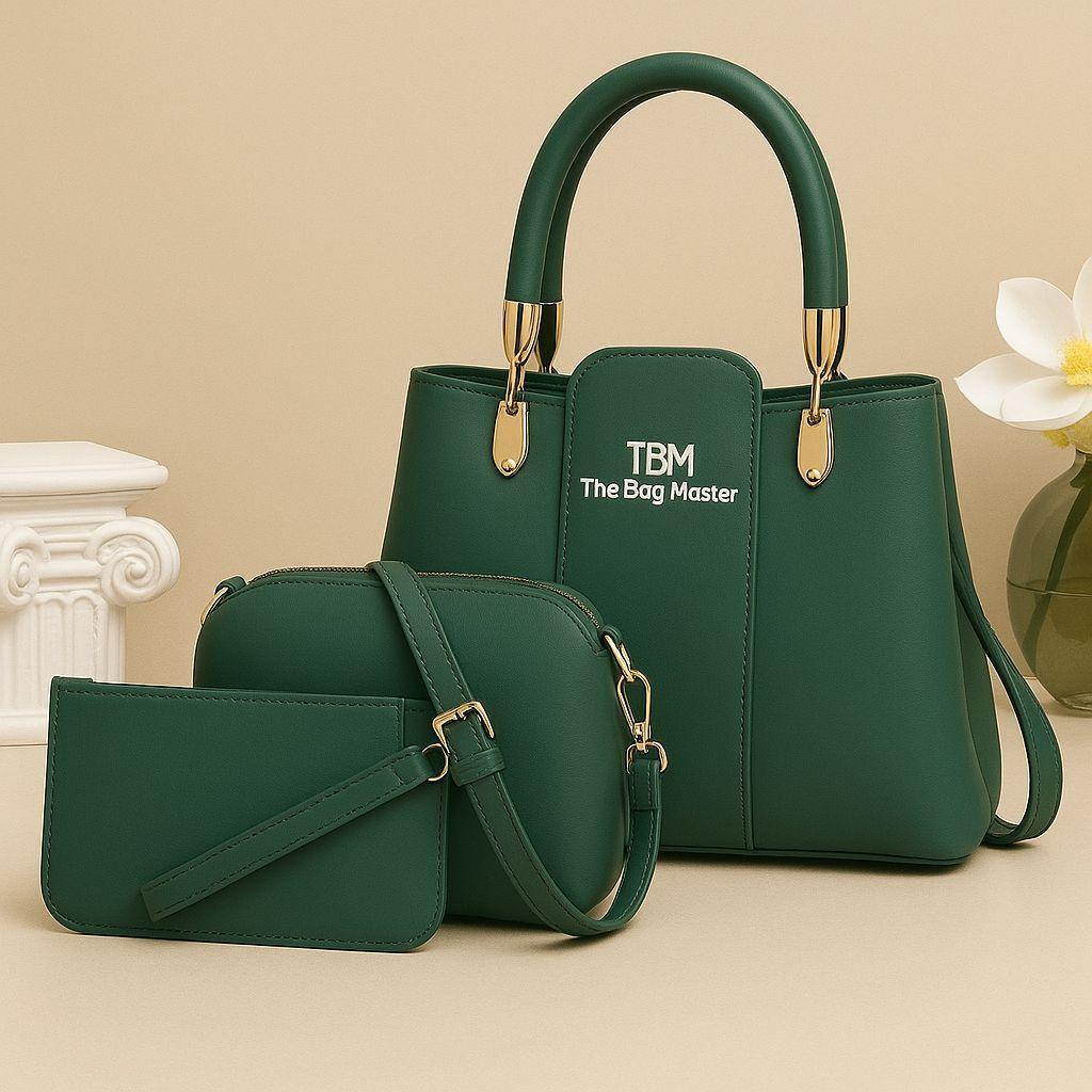 3 Pcs Girl’s Rexine Hand Bag Set – Stylish & Versatile Top Handle Bags in Multiple Colors