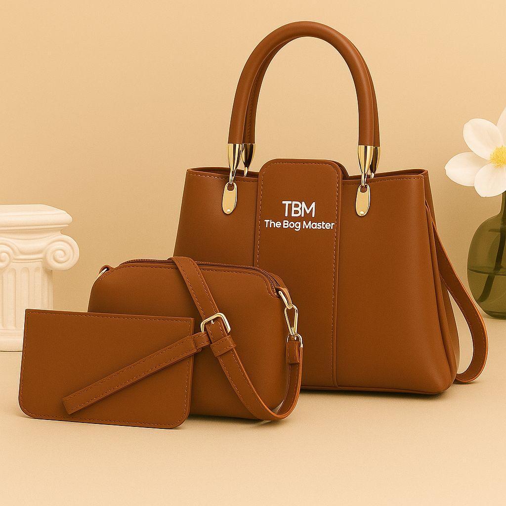 3 Pcs Girl’s Rexine Hand Bag Set – Stylish & Versatile Top Handle Bags in Multiple Colors