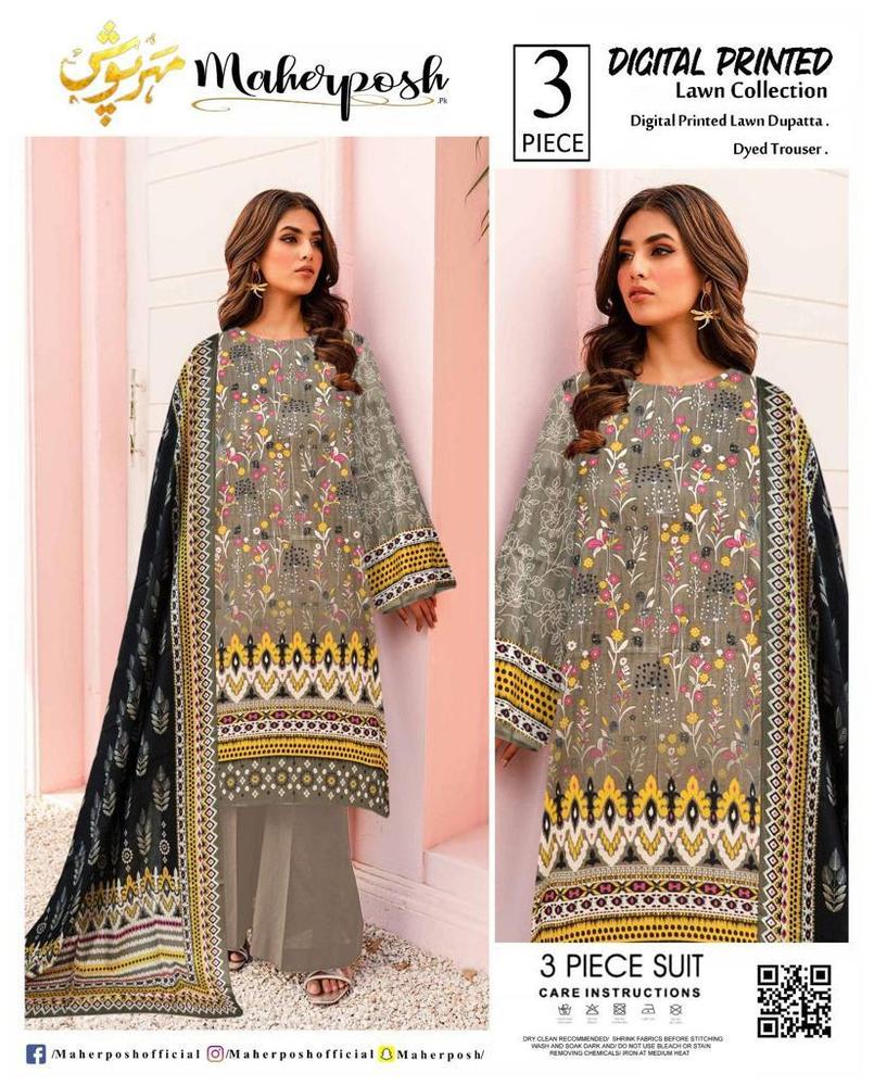 3 Pcs Women’s Unstitched Lawn Printed Suit – Summer Collection