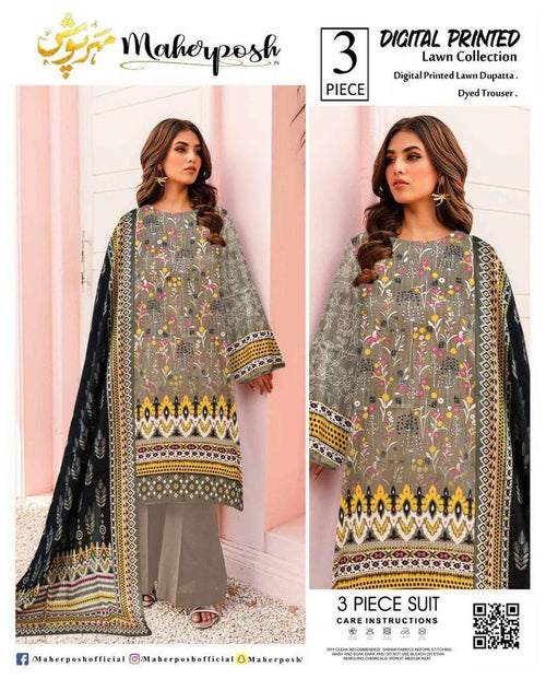 3 Pcs Women’s Unstitched Lawn Printed Suit – Summer Collection