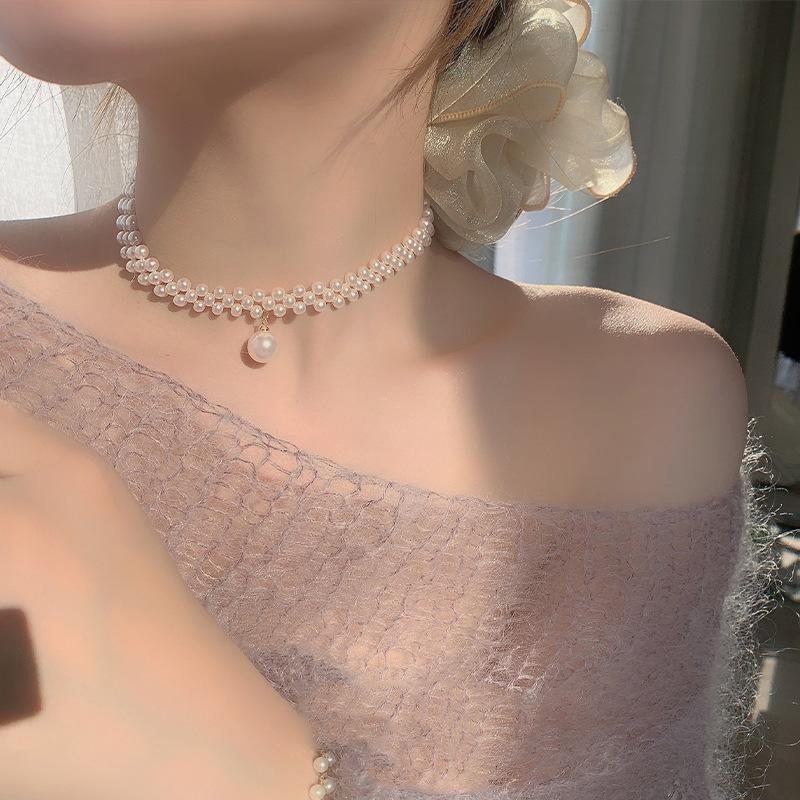 Pearl Stone Choker Necklace for Women & Girls – Adjustable Rhinestone Jewellery (1 Pc)