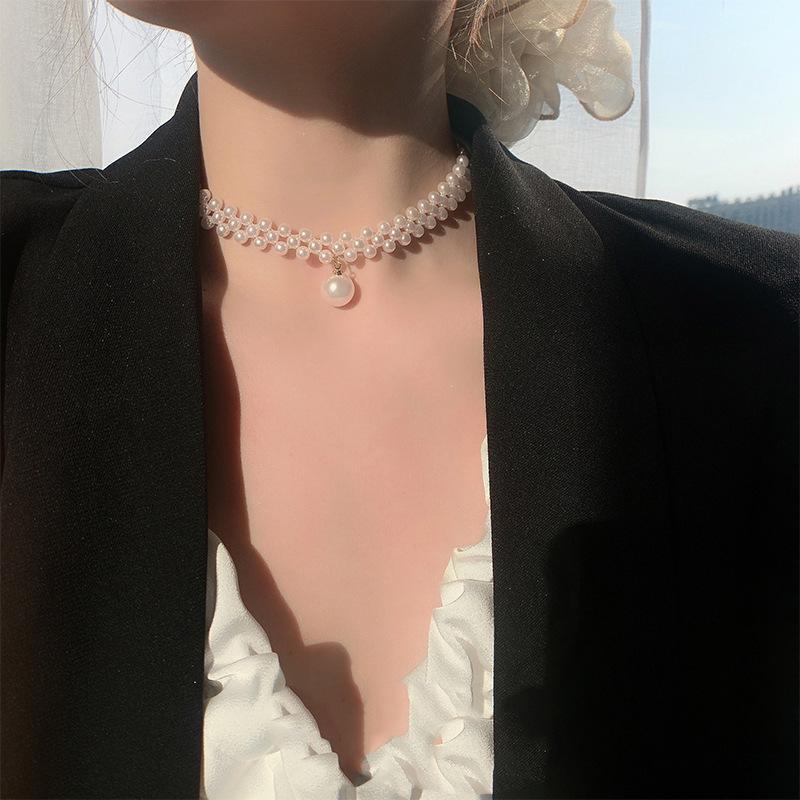 Pearl Stone Choker Necklace for Women & Girls – Adjustable Rhinestone Jewellery (1 Pc)