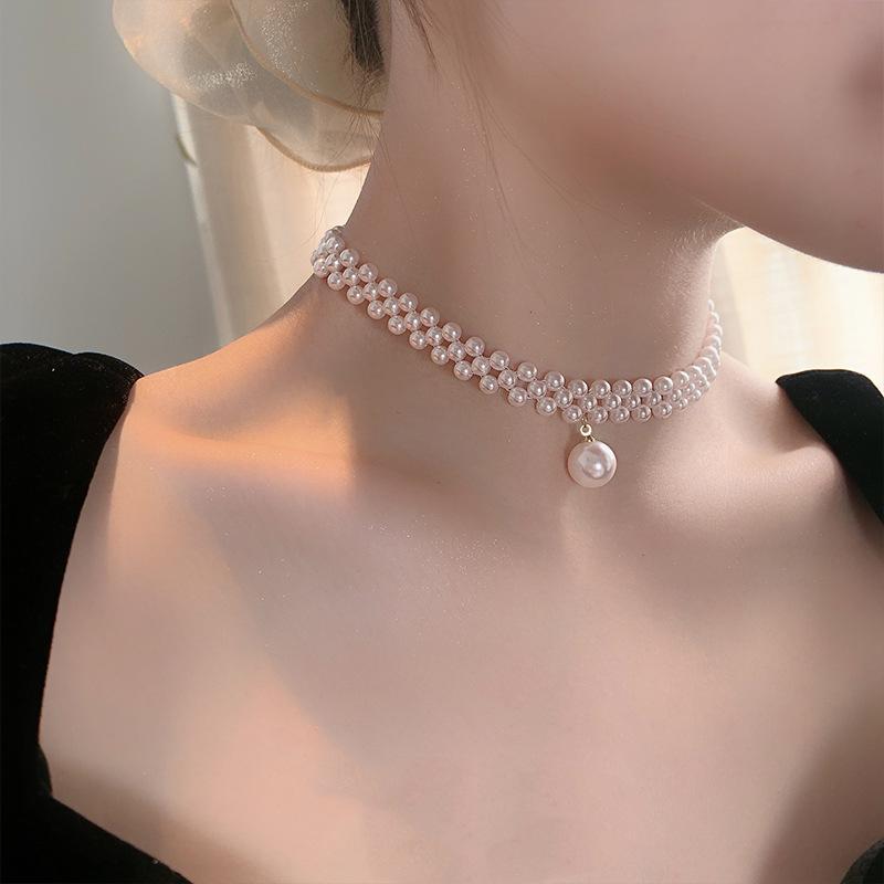 Pearl Stone Choker Necklace for Women & Girls – Adjustable Rhinestone Jewellery (1 Pc)