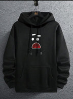 Men’s Fleece Printed Hoodie – Black Hooded Sweatshirt for Winter Wear