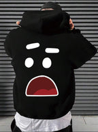 Men’s Fleece Printed Hoodie – Black Hooded Sweatshirt for Winter Wear