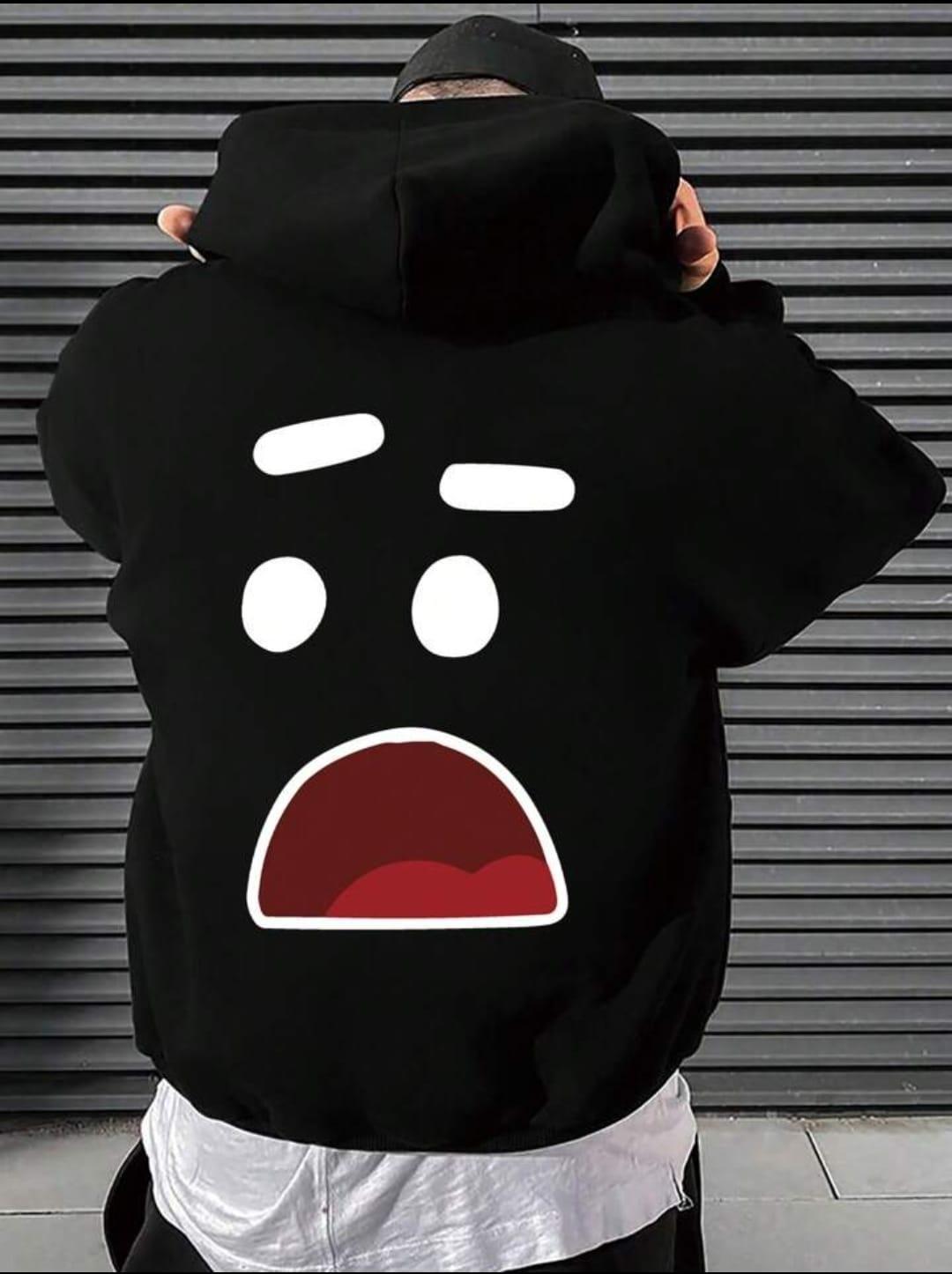 Men’s Fleece Printed Hoodie – Black Hooded Sweatshirt for Winter Wear