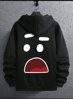 Men’s Fleece Printed Hoodie – Black Hooded Sweatshirt for Winter Wear