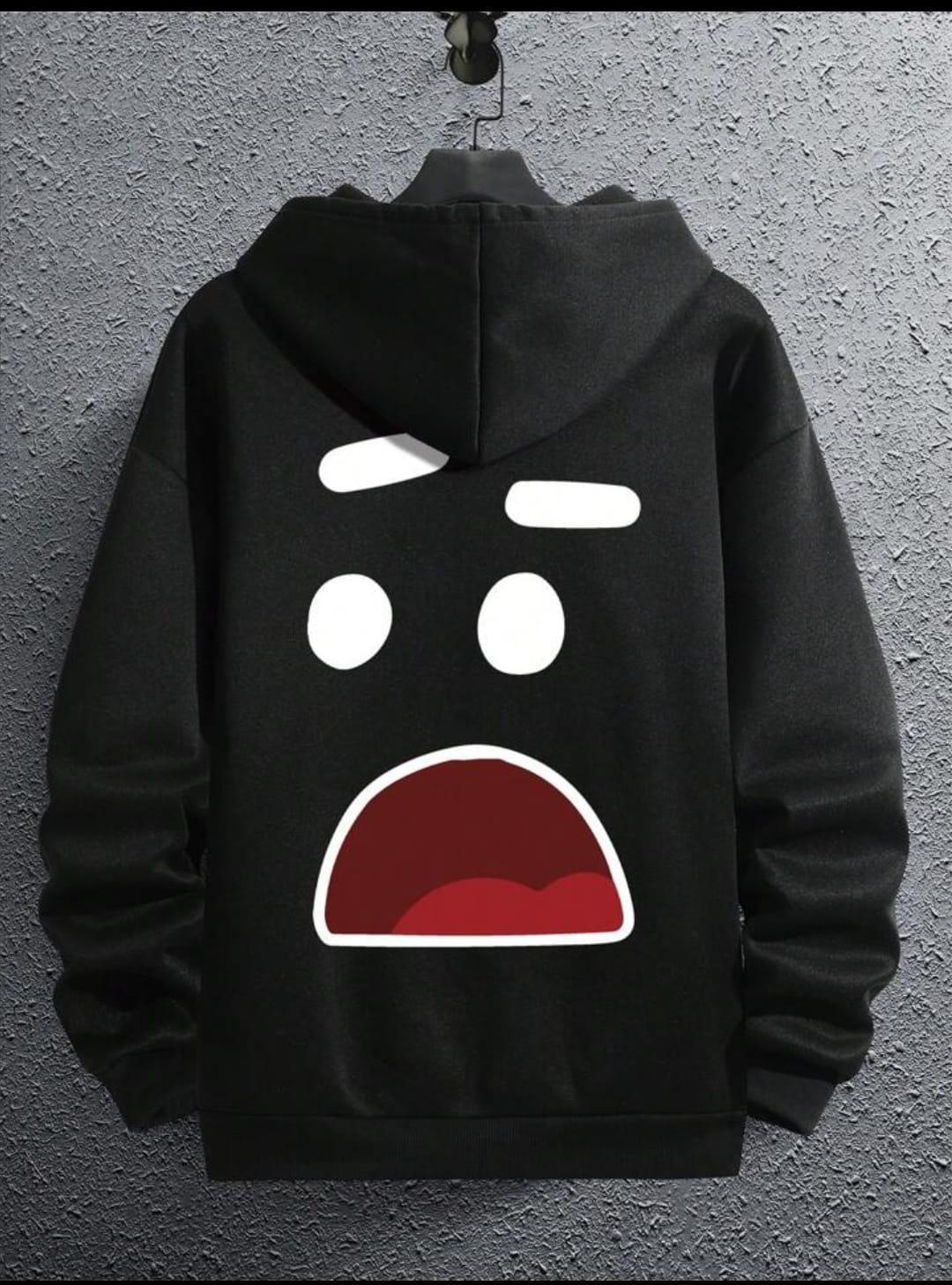 Men’s Fleece Printed Hoodie – Black Hooded Sweatshirt for Winter Wear
