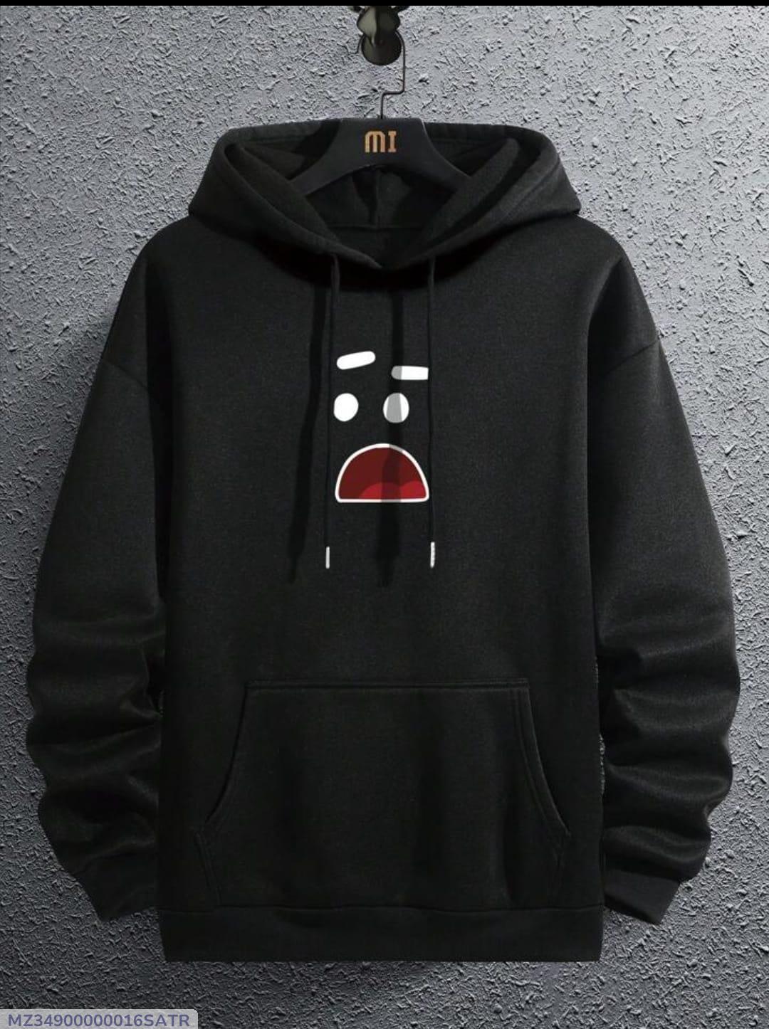 Men’s Fleece Printed Hoodie – Black Hooded Sweatshirt for Winter Wear
