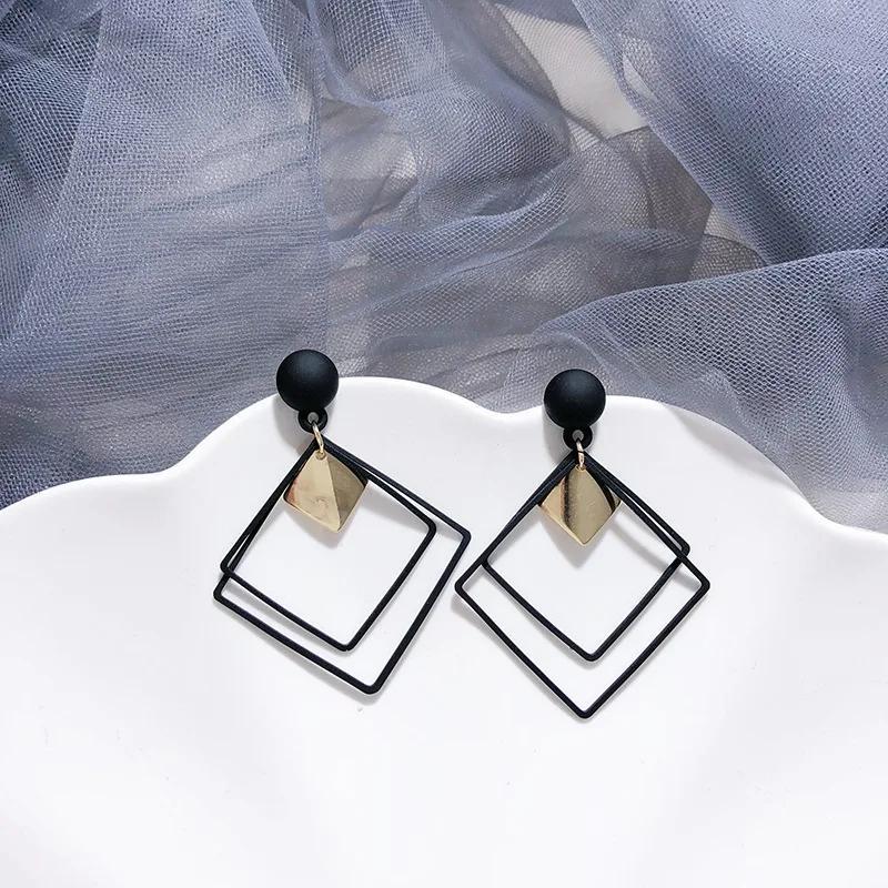 Stylish Square Design Earrings for Women – Black Alloy Jewellery (2 Pcs Set)