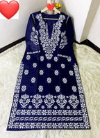 Women’s Stitched Cotton Embroidered Kurta – 1 Piece Blue Eastern Wear