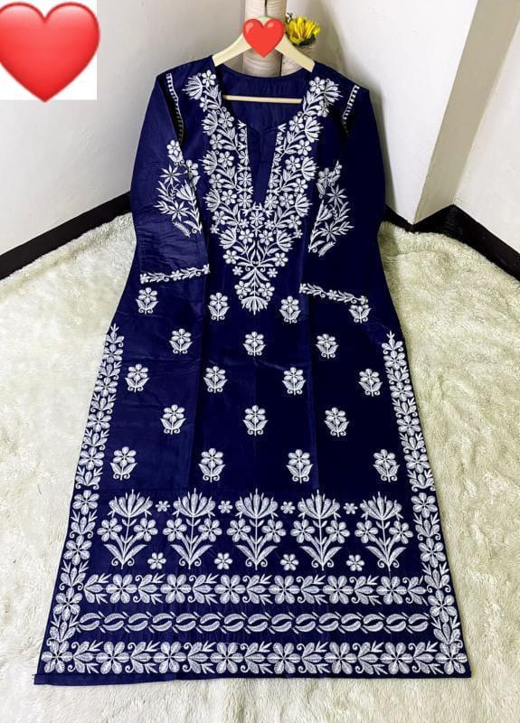 Women’s Stitched Cotton Embroidered Kurta – 1 Piece Blue Eastern Wear
